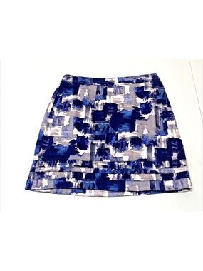 Ann Taylor LOFT Blue and White Abstract Brushstroke Pencil Skirt